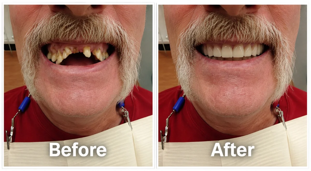 Before and after dental restoration at Crescent City Dentists